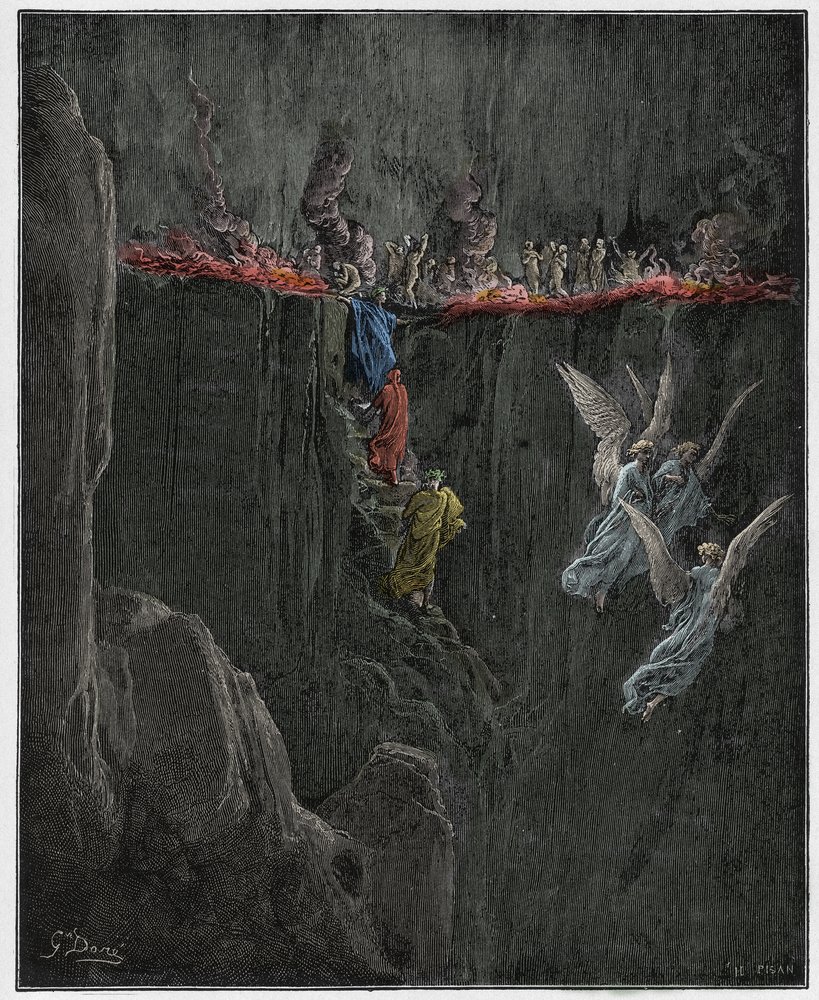 Purgatorio, Canto 25: Virgil and Dante ascend to the seventh circle ...